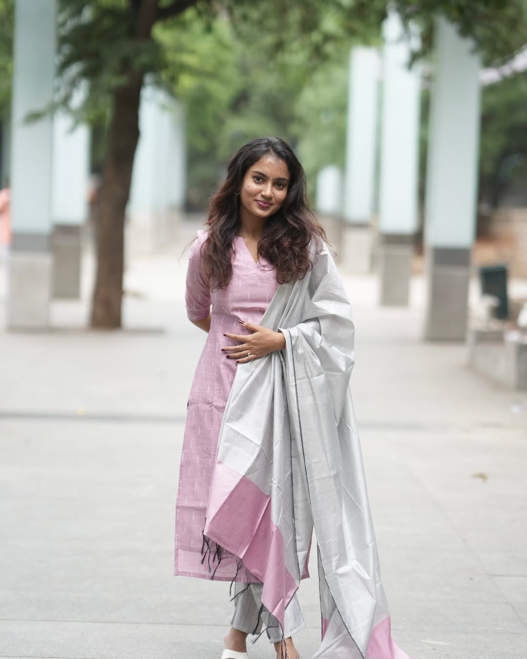 Silk Kurti With Beautiful Neckline And Matching Straight Pants & Dupatta