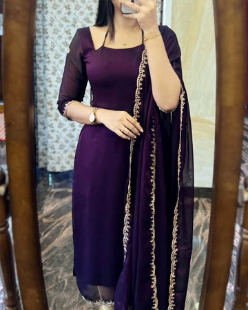 Dark Purple Pure Georgette Suit Set
